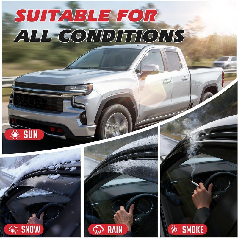 ISINLASSO in-Channel Rain Guards Compatible with Chevrolet Silverado Crew Cab 2019-2025 Full Size Shatterproof Heavy-Duty Side Window Deflectors, Window Visor -Black, 4 PCS - Image 4
